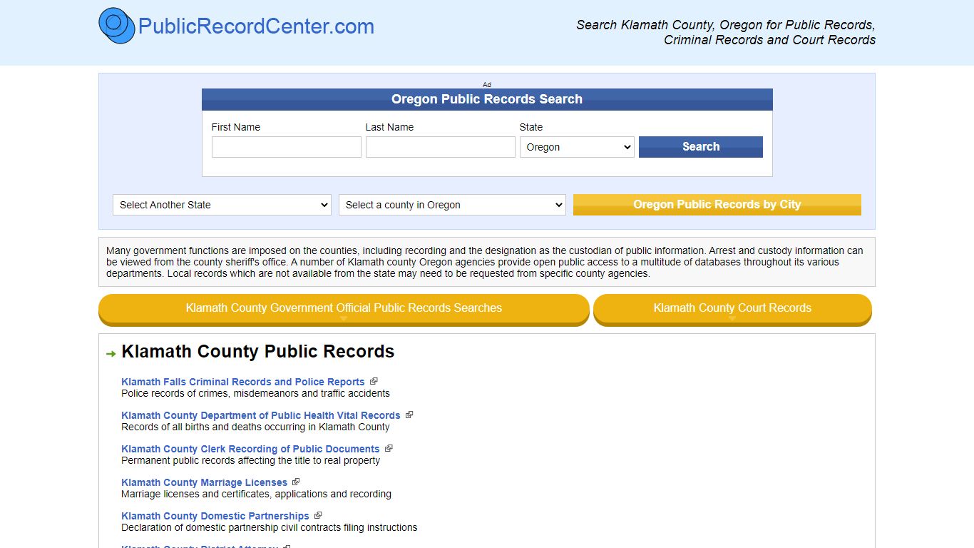 Klamath County Oregon Free Public Records - Court Records ...
