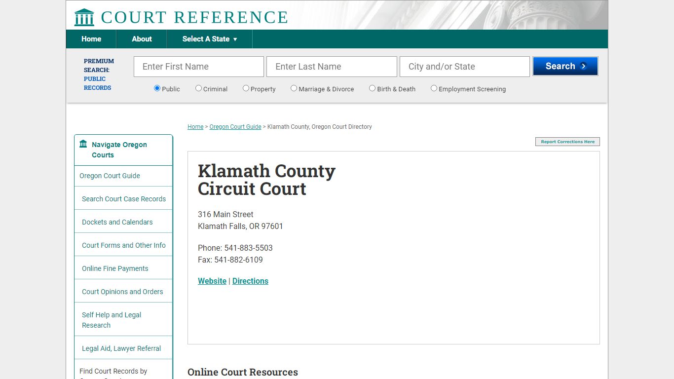 Klamath County Circuit Court - Court Records Directory